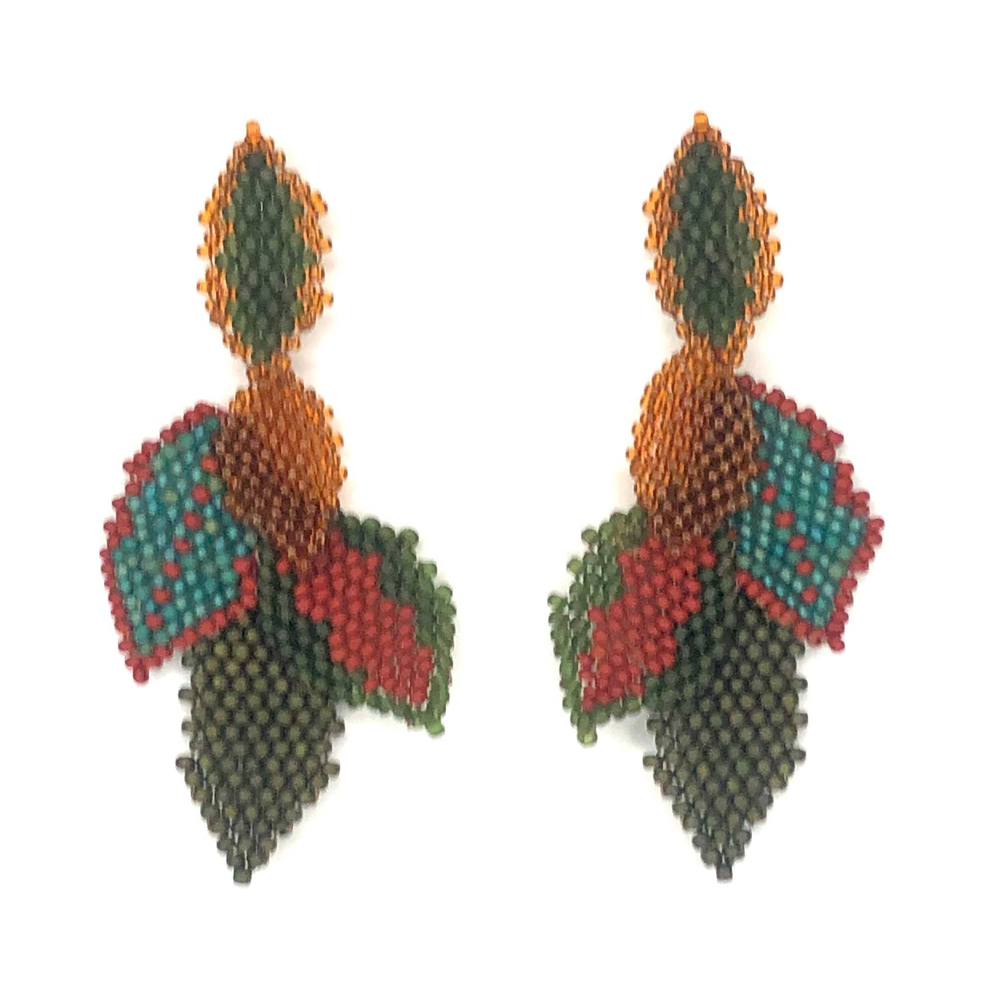 Statement Earring with 5 Beaded Leaves-Tierra by KVZ Robin Boutique