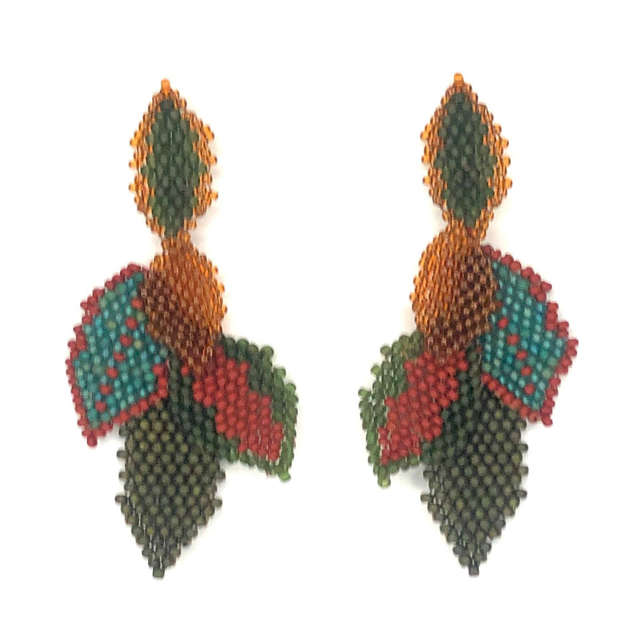 Statement Earring with 5 Beaded Leaves-Tierra by KVZ Robin Boutique