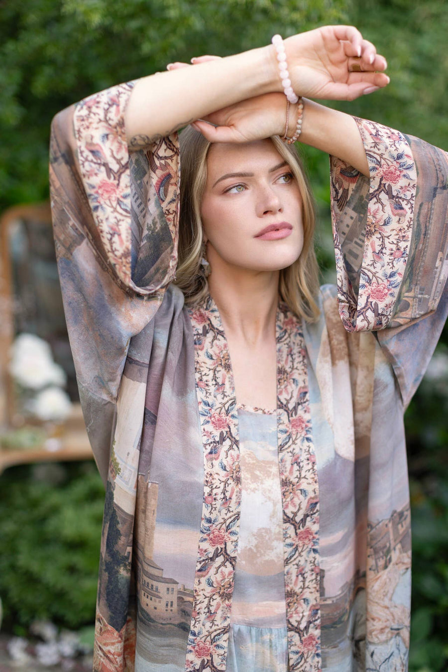 Additional view of Imaginarium Opera Duster Kimono Robe with Moon, long length from Robin Boutique.
