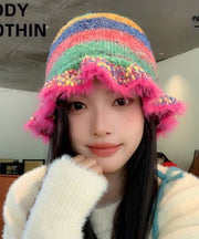 Colorful Mohair-Feel Ruffle Knit Beanie Robin Boutique