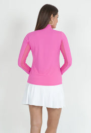 Long Sleeve Mock Neck Polo in Raspberry
