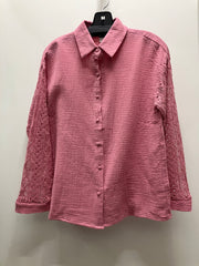 Cotton Gauze Button Front Crochet Sleeve Top