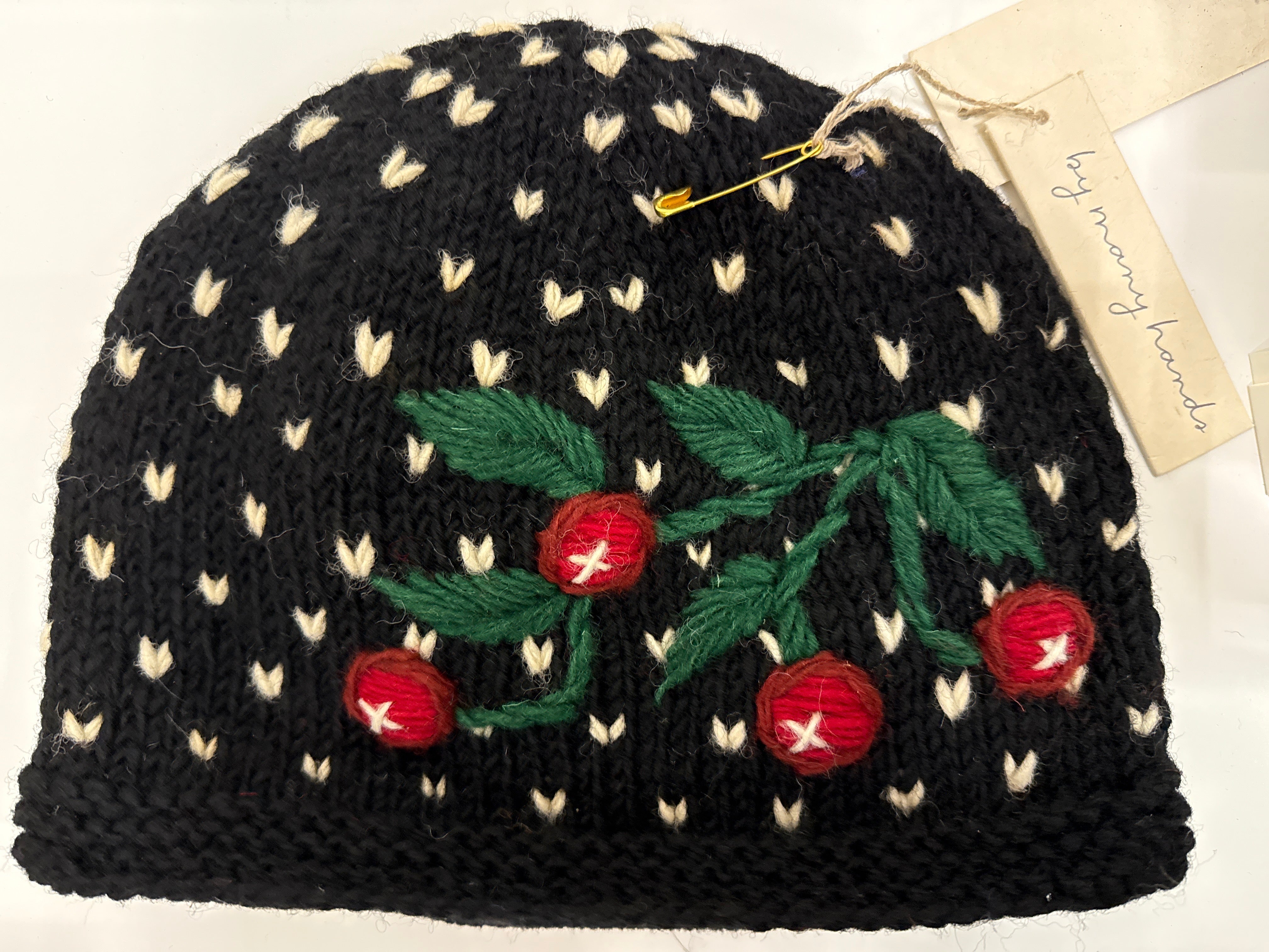 Cherries Noir Knit Beanie By Many Hands Robin Boutique