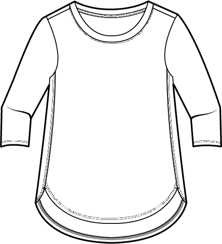 Solid Cotton Slub 3/4 Sleeve High-Low Tee by Escape