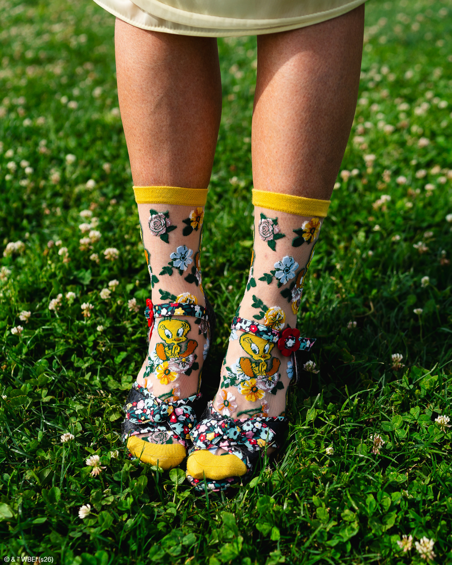Tweety Floral Sheer Crew Sock