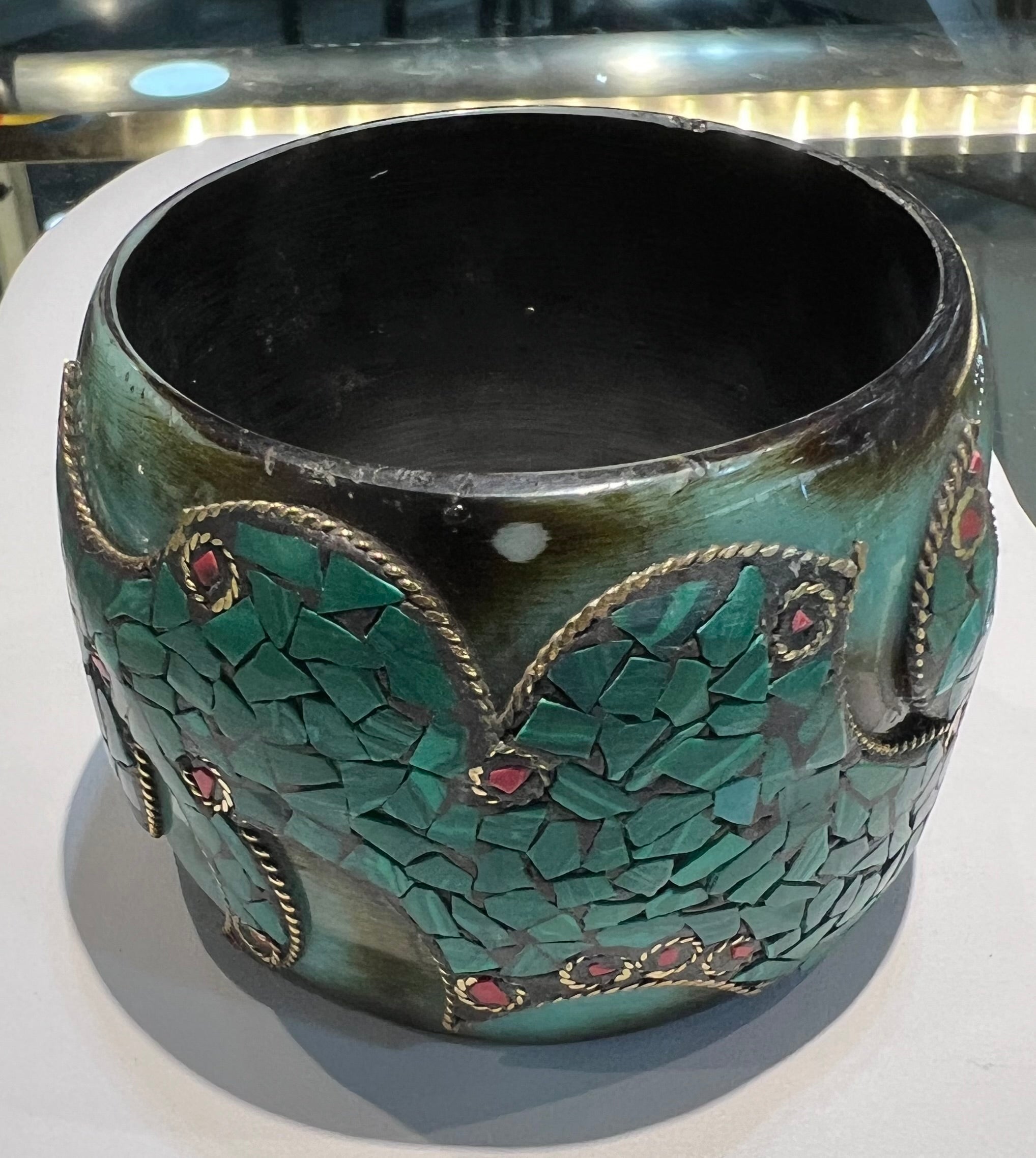 Sea Waves Inlay Copal Bangle in Teal