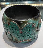 Sea Waves Inlay Copal Bangle in Teal