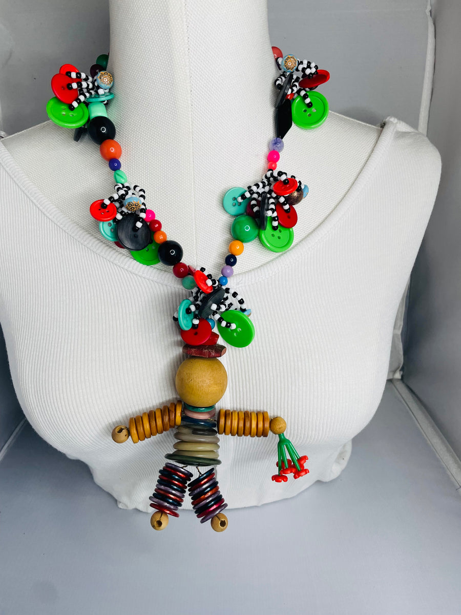Wooden Button Person Necklace by The Vintage Jewel