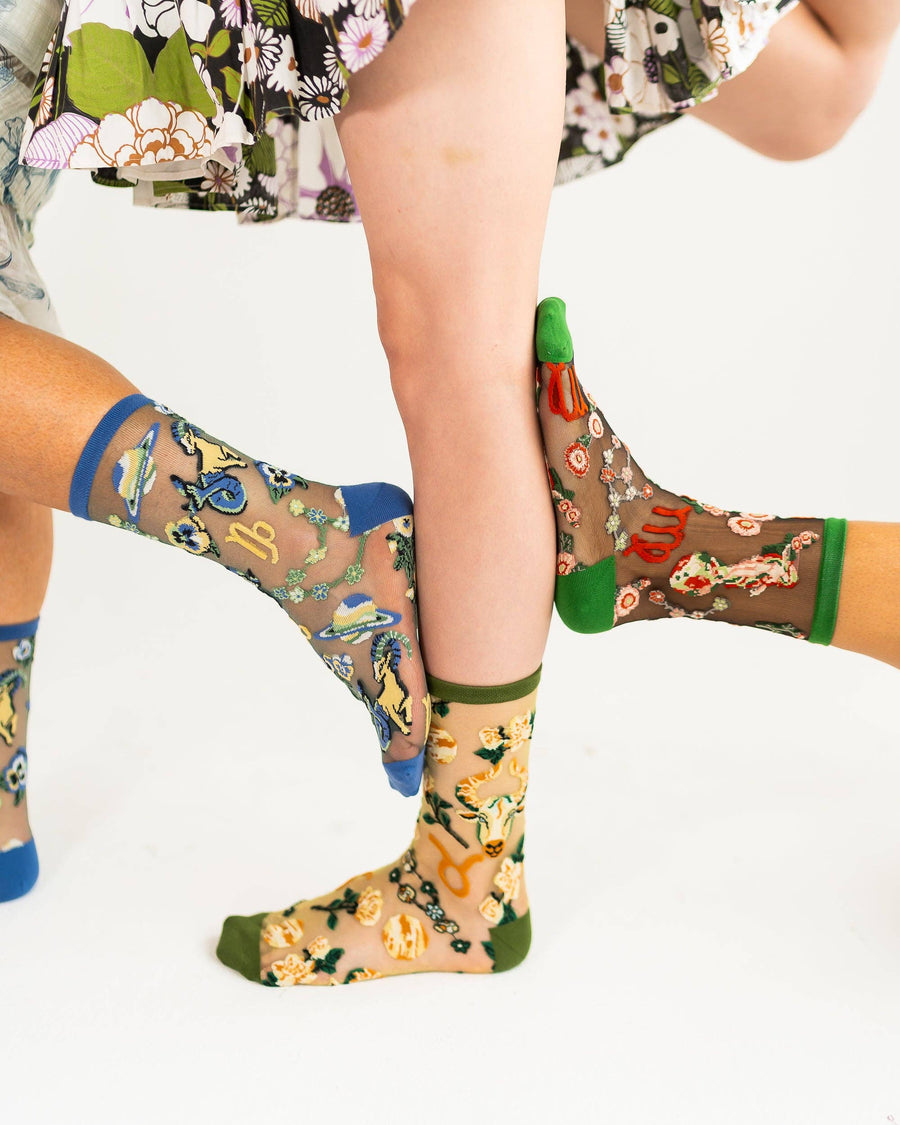 Taurus Zodiac Shimmer Sheer Crew Sock