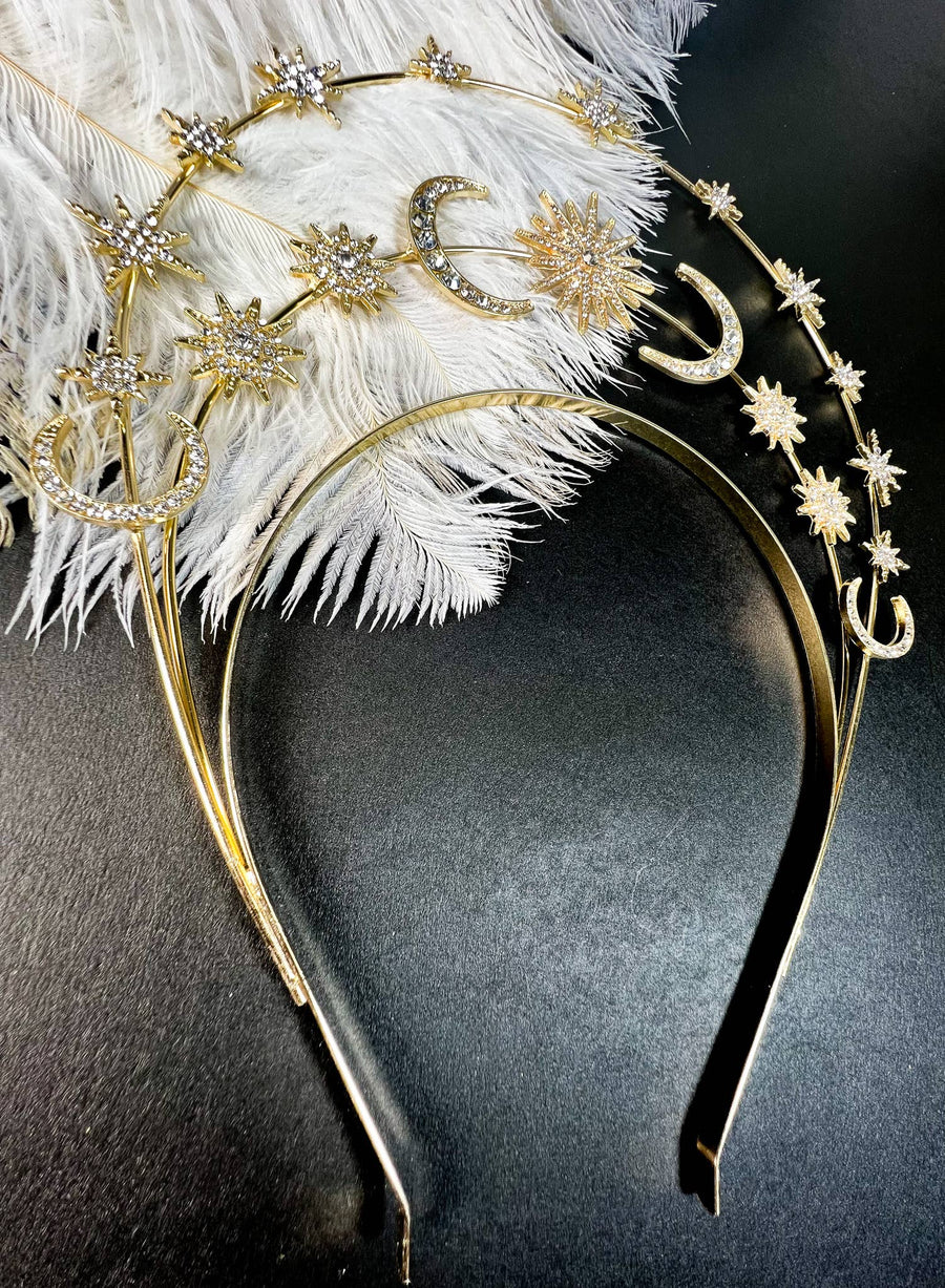 Sun Moon Stars Goddess Crown Halo Headband, Boho Headpiece Robin Boutique