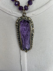 Carved Amethyst Cicada Short Necklace