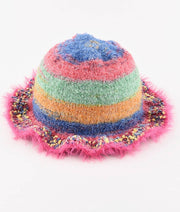 Colorful Mohair-Feel Ruffle Knit Beanie