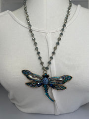 Rhinestone Blue Dragonfly Necklace by Gina