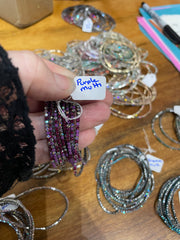 Rhinestone Tennis Stretch Bracelets on Black Silver