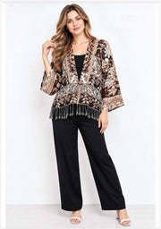 Reversible Tapestry Fringe Short Jacket