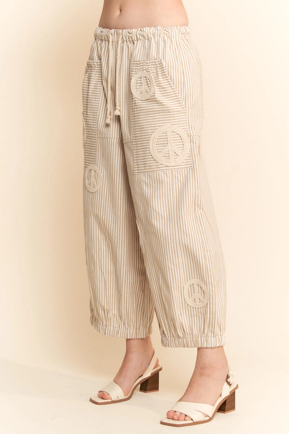Peace Sign Pinstripe Palazzo Pants by Davi & Dani Robin Boutique