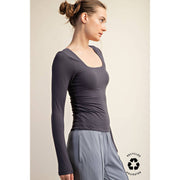 RECYCLED BUTTER SQUARE NECK LONG SLEEVE TOP T9953-C Robin Boutique
