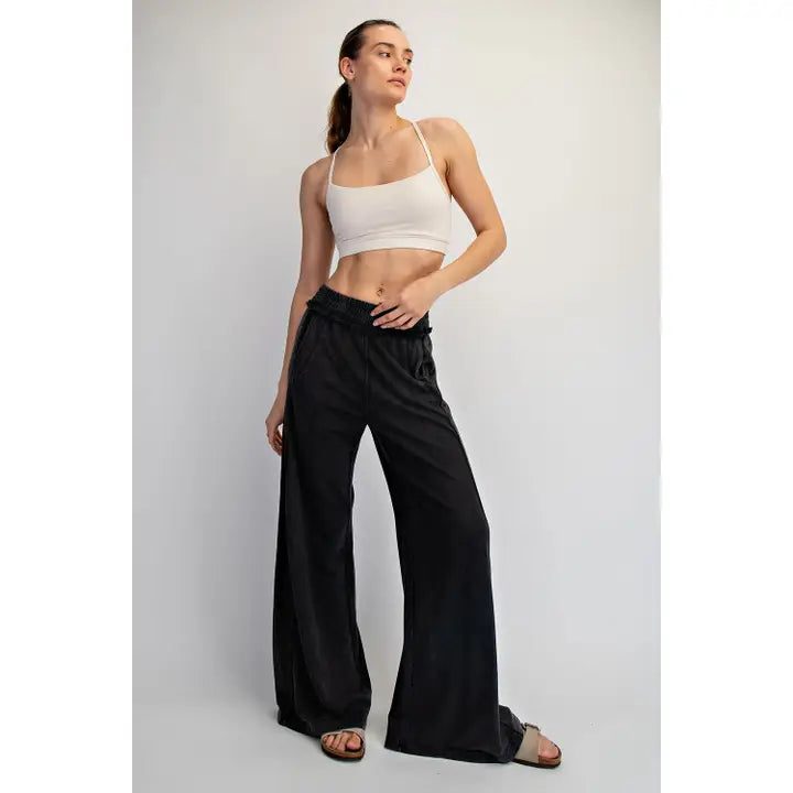 Mineral Washed Terry Butter Wide Leg Pant