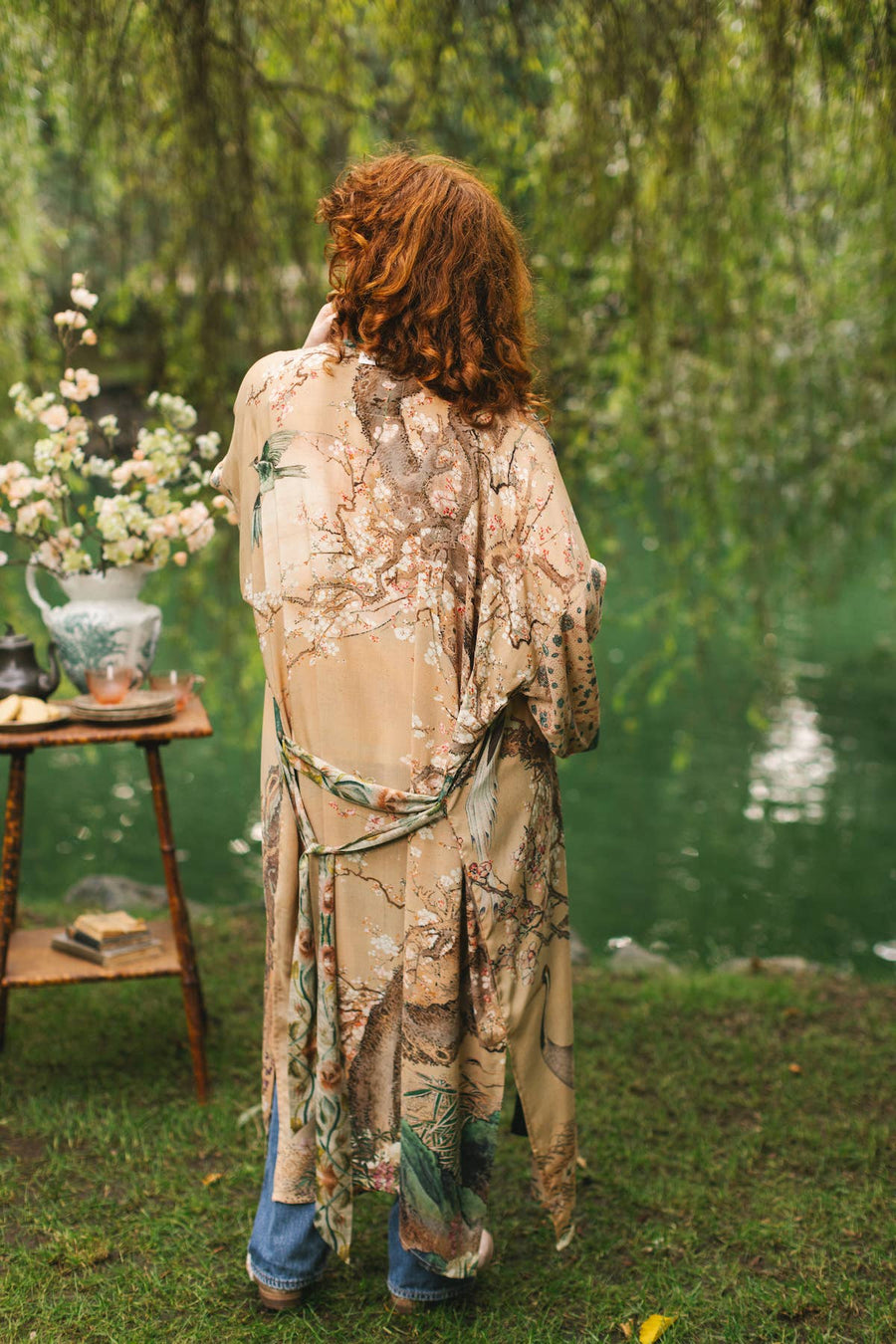 Additional view of Fable Opera Duster Kimono Robe with Deer Moon & Blossom from Robin Boutique.