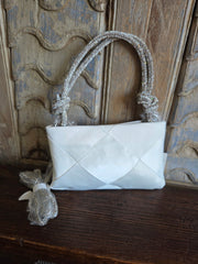White Evening Handbag with Knotted Rhinestone Handle Robin Boutique