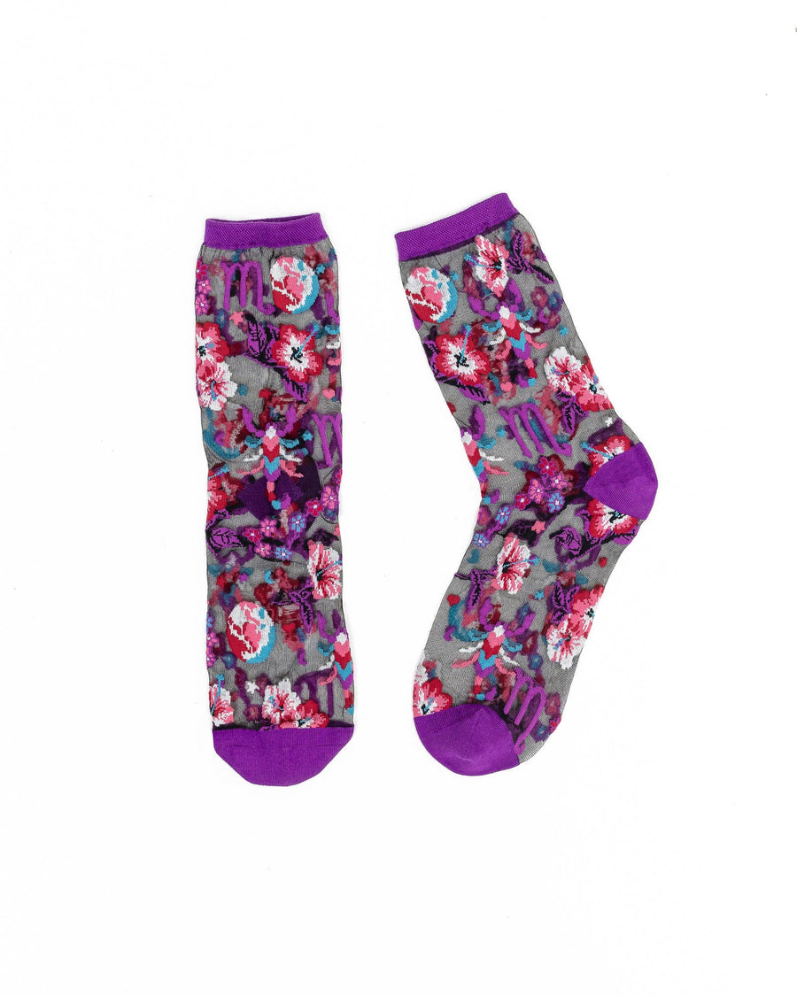 Scorpio Zodiac Black Sheer Crew Sock