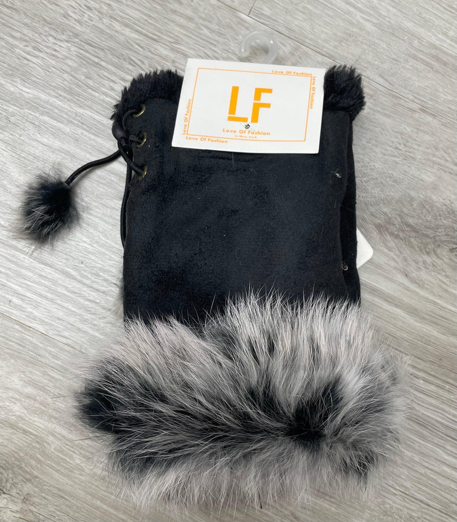 Fingerless Faux Fur Trim Glove LOG 079 - Robin Boutique-Boutique 