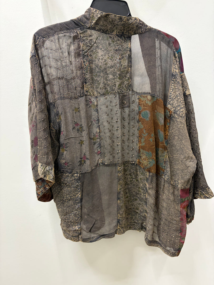 Overdyed Texture Mixed Print Kimono by Young Threads