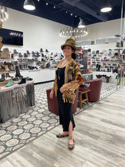 Silk Burnout Velvet Fringe Shortie Kimono by Aris A