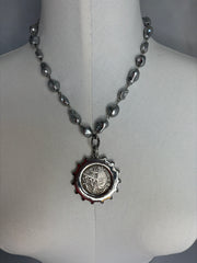 Pearl Vintage French Coin Pendant Necklace