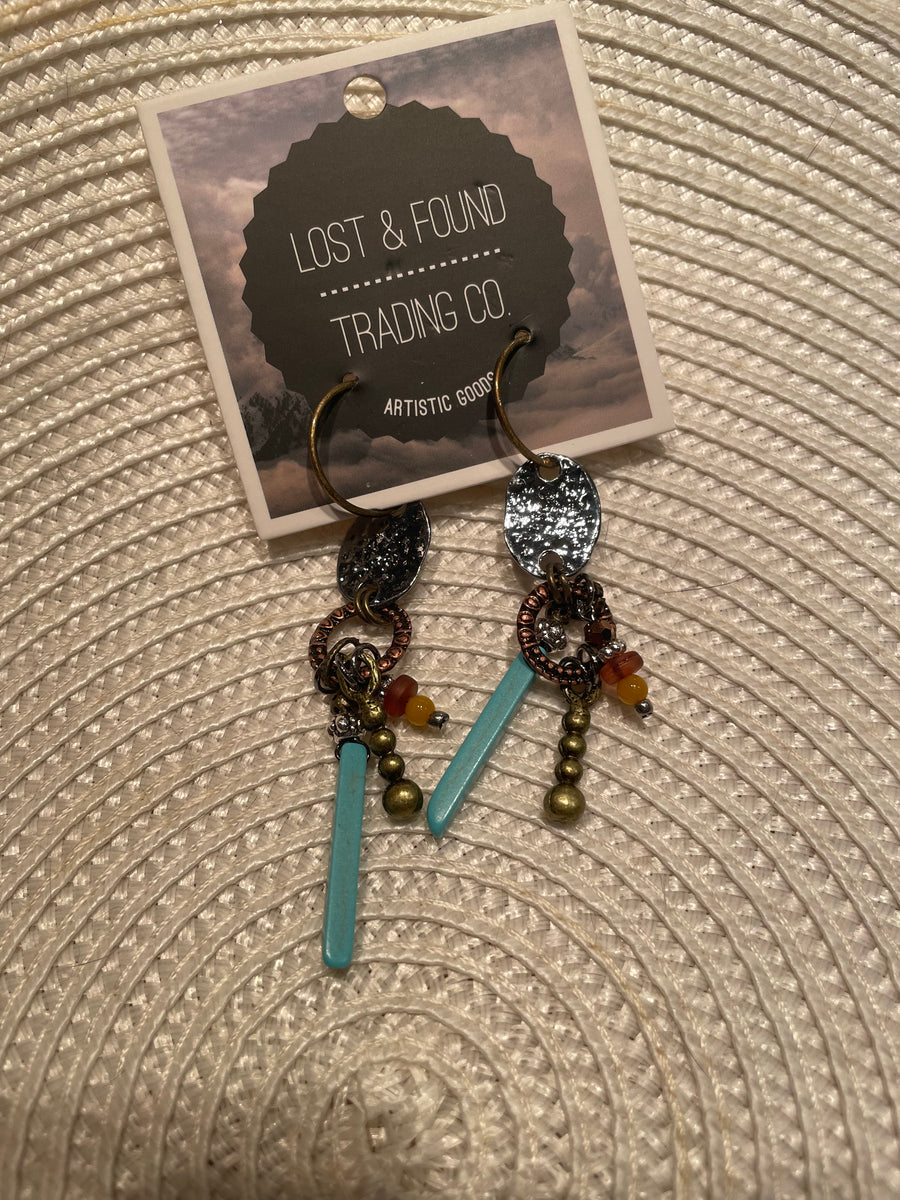 Hammered Disc Link Dangles Drop Earrings