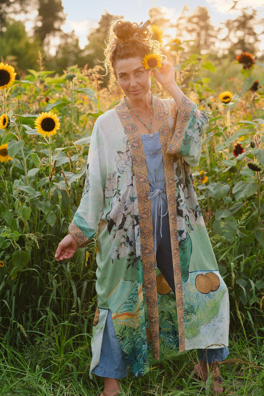 Additional view of I Paint My Dream Van Gogh Opera Duster Kimono Robe from Robin Boutique.