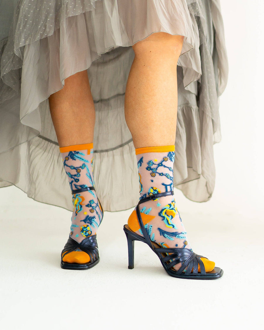 Gemini Zodiac Shimmer Sheer Crew Sock