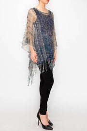 Navy Sequin Mesh Layering Top with Fringes Robin Boutique