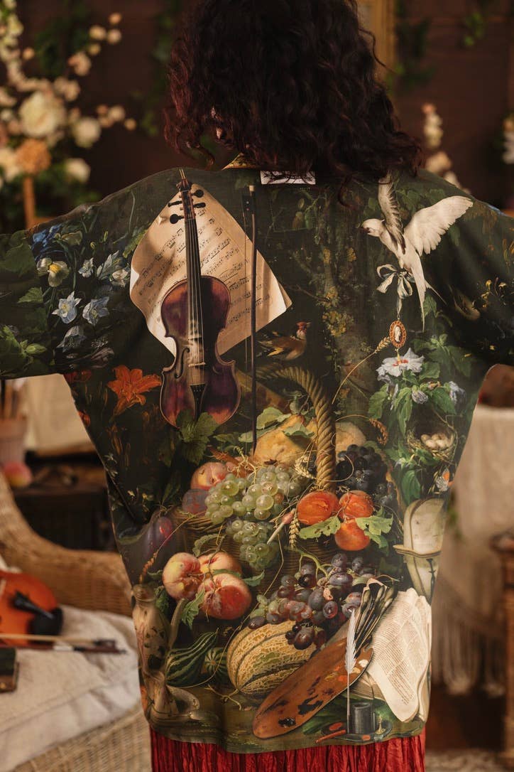 Additional view of Labour of Love Matineé (mid) Duster with florals & violin from Robin Boutique.