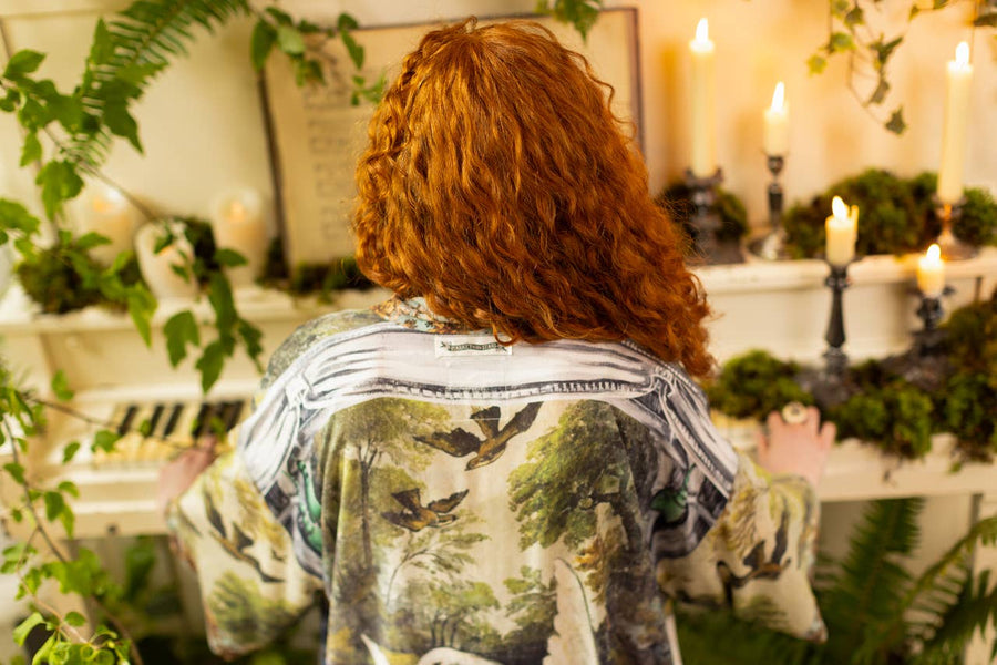 Additional view of Theatre of Dreams Pixie Duster Cropped Kimono with Swan from Robin Boutique.