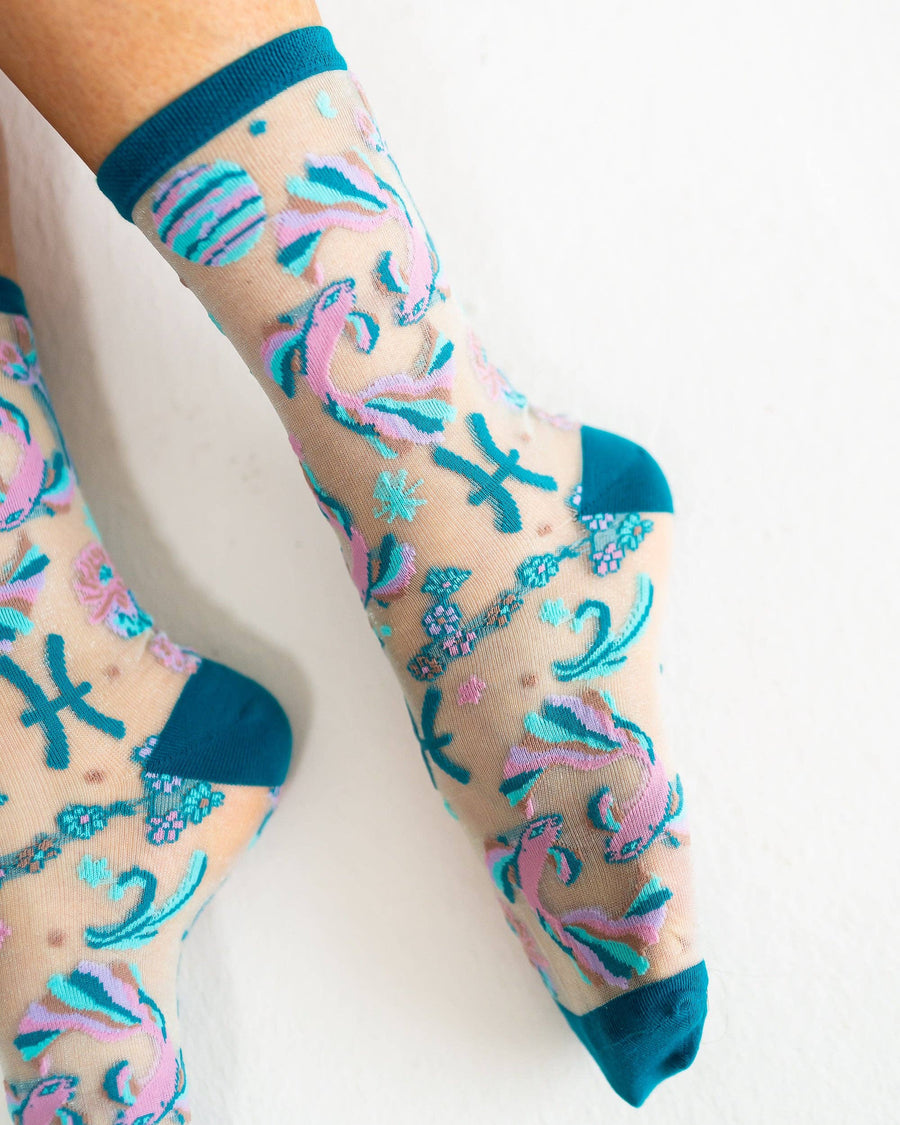 Pisces Zodiac Shimmer Sheer Crew Sock