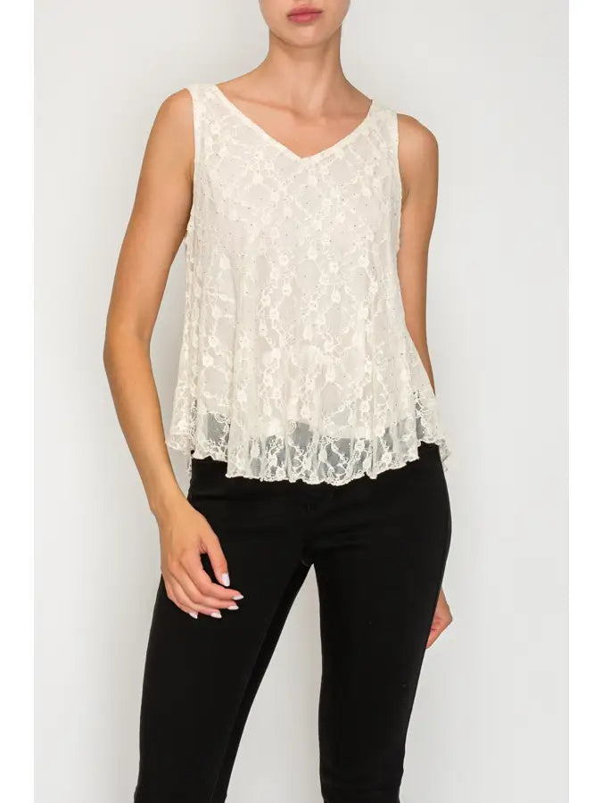 Sparkly Lace Tank Top by Origami
