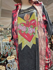 Blazing Heart 3/4 Tattered Tee Robin Boutique