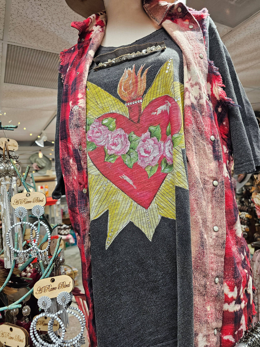 Blazing Heart 3/4 Tattered Tee Robin Boutique