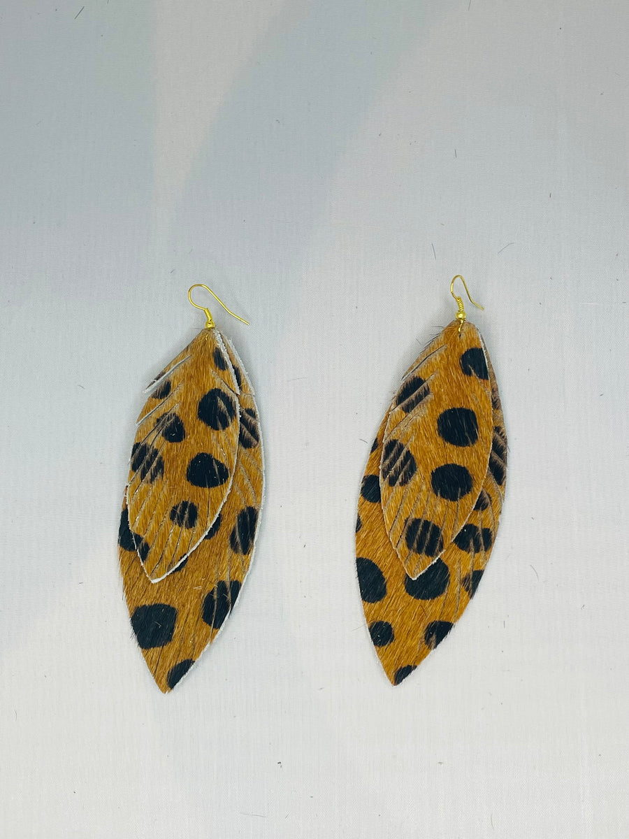 Leather Double Feather Earrings