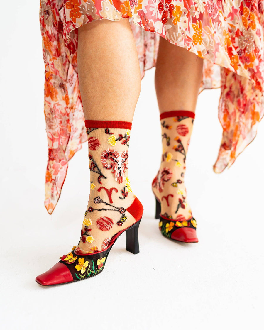 Aries Zodiac Shimmer Sheer Crew Sock