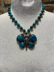 Carved Chrysocolla Butterfly Short Necklace