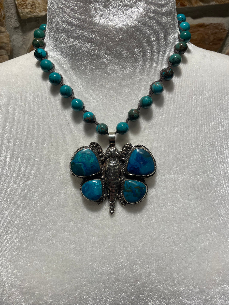 Carved Chrysocolla Butterfly Short Necklace