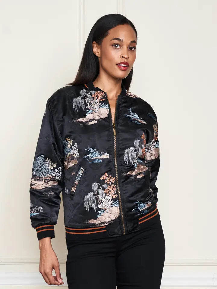 Satin Jacquard Embroidered Bomber Jacket by Paparazzi Robin Boutique