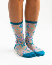 Pisces Zodiac Shimmer Sheer Crew Sock