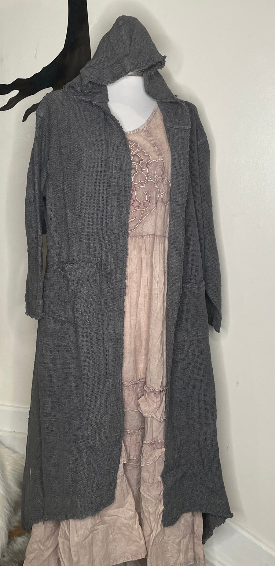 Cotton Open Knit Hooded Fringe Duster by Paper Lace