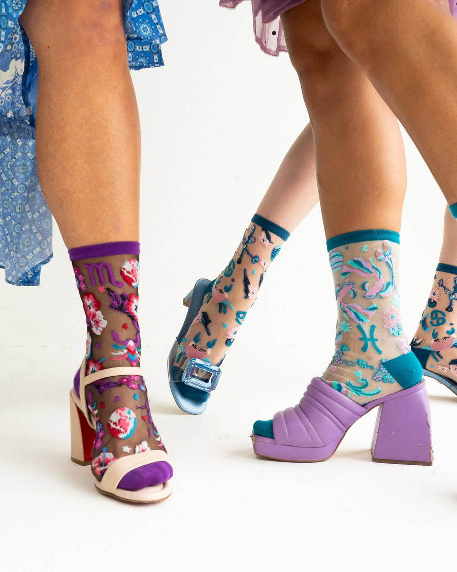 Pisces Zodiac Shimmer Sheer Crew Sock