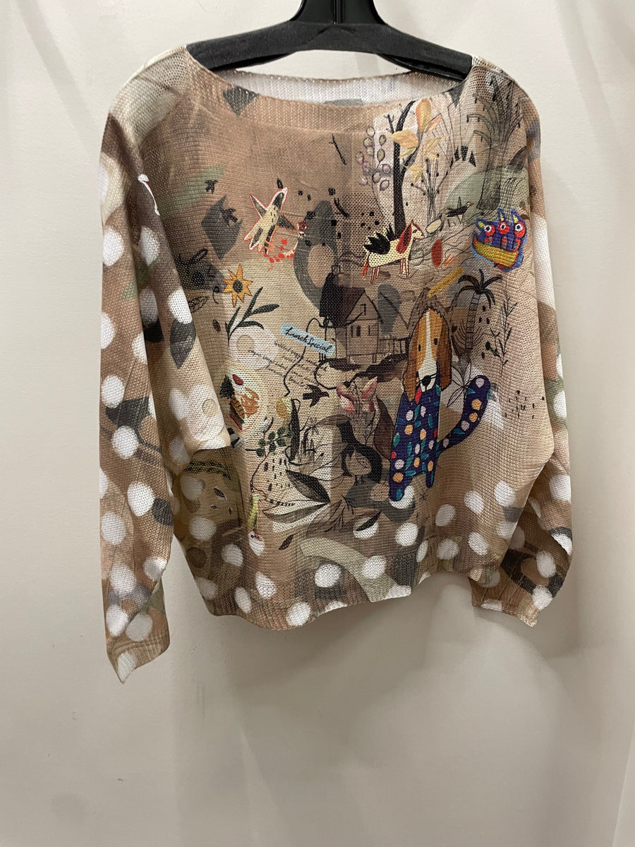 3/4 Sleeve Dolman Sweater in Lunch Time Print by Inoah