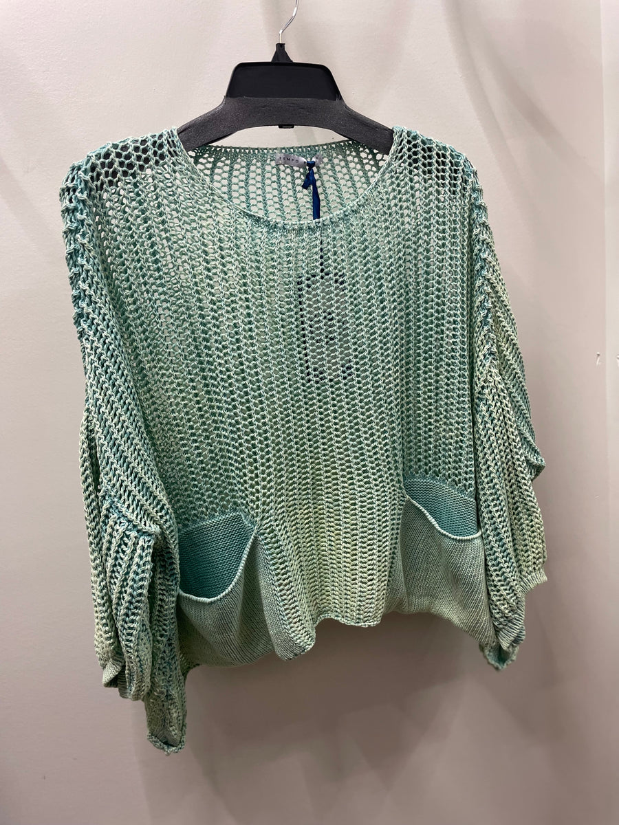 Oversized Crochet Pocket Top