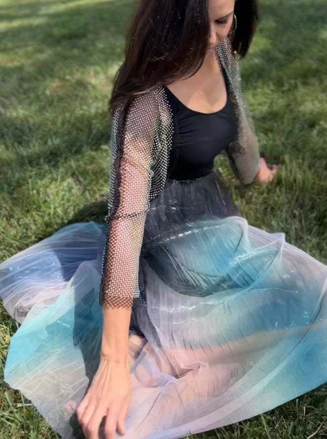 Iridescent Pleated Mesh Skirt by EllyNDale